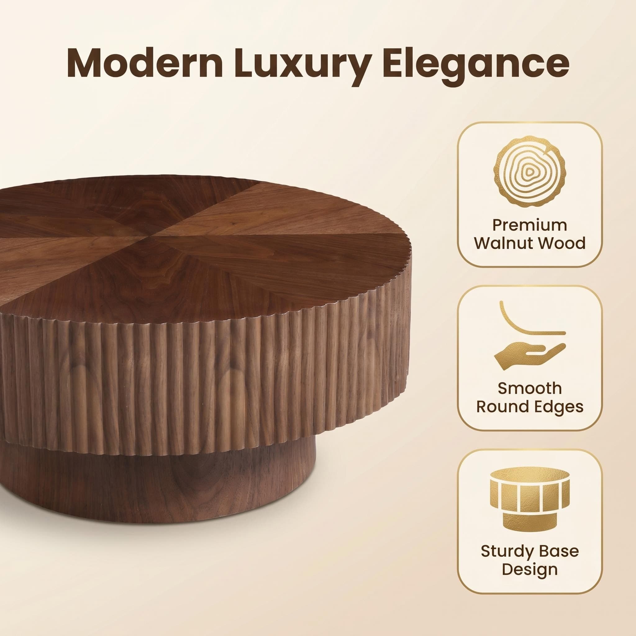 31.49'' Round Coffee Table Small Coffee Table for Apartment, Modern Living Room Coffee Table with Sturdy Pedestal,WALNUT