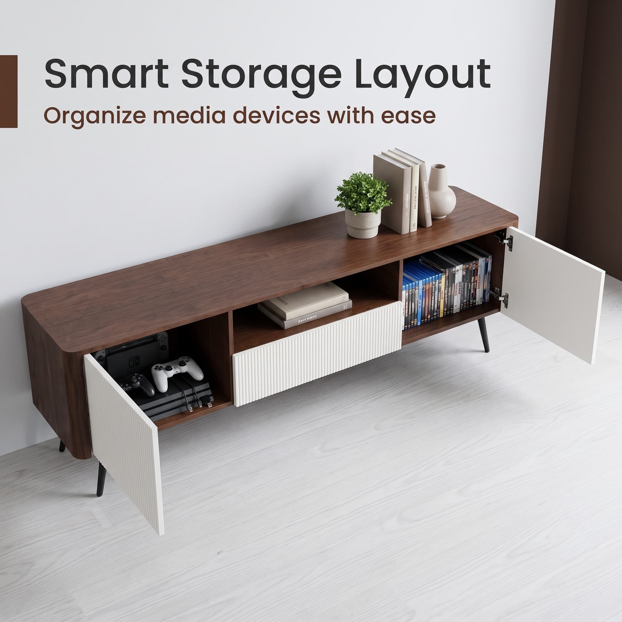 70.8-inch modern TV stand, suitable for televisions up to 85 inches, featuring enclosed storage and cable management, soft-close hinges and iron legs, ideal for the living room RR