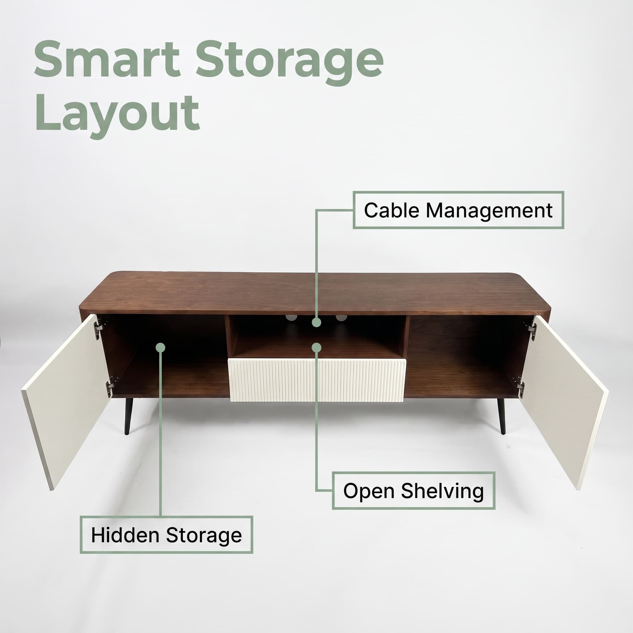 70.8-inch modern TV stand, suitable for televisions up to 85 inches, featuring enclosed storage and cable management, soft-close hinges and iron legs, ideal for the living room RR