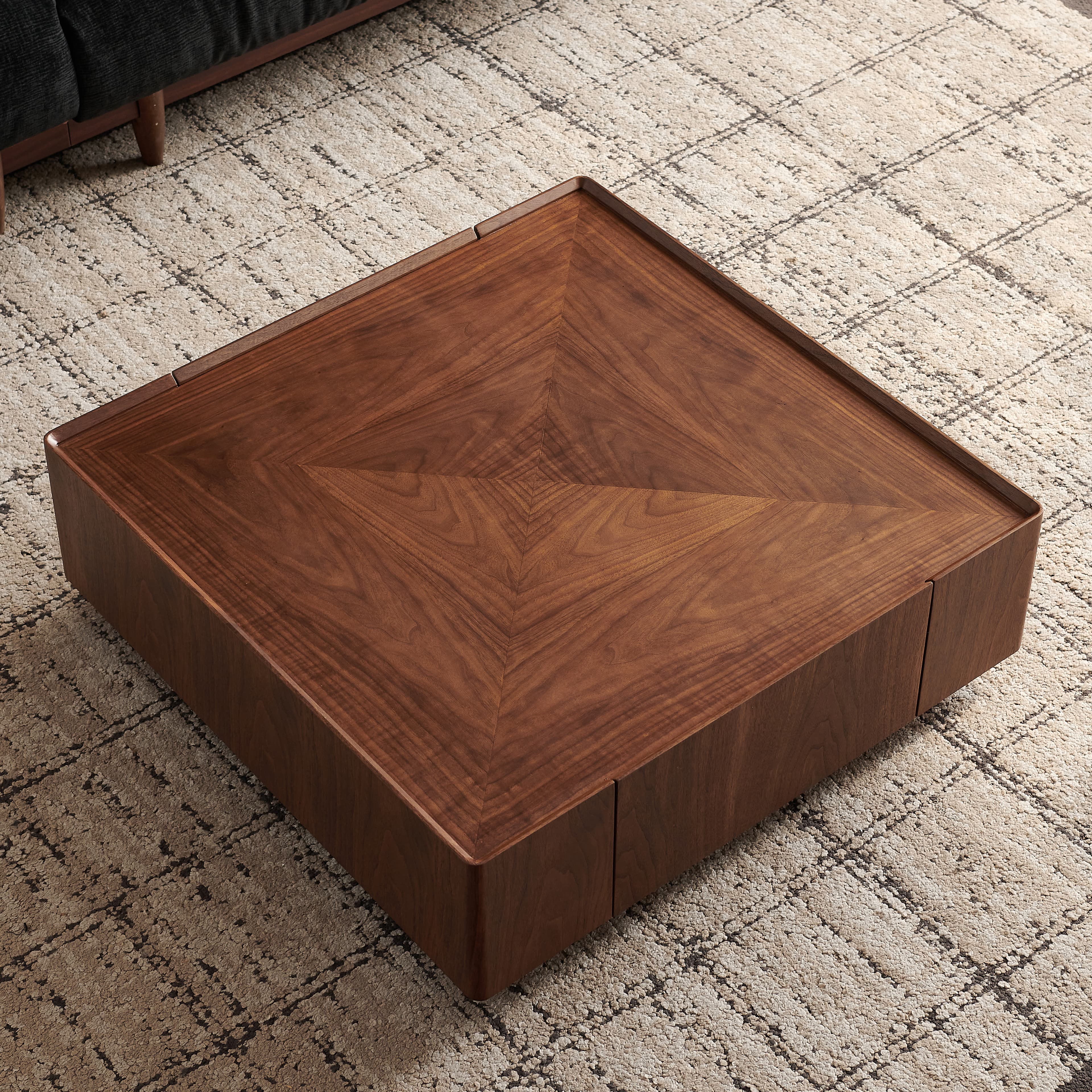 35.4-inch coffee table, square walnut wood design, suitable for living room. Walnut wood material, suitable for bedroom, living room and office