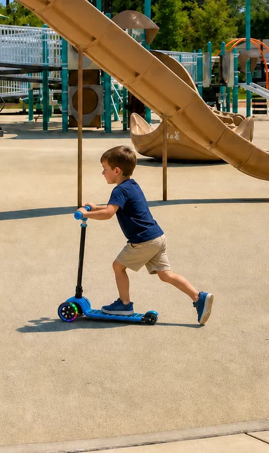 Kids 3-Wheel Scooter, Lean-to-Steer Toddler Scooter with Adjustable Height Handlebar, Rear Brake and Wide Deck, Lightweight Foldable Scooter for Boys & Girls