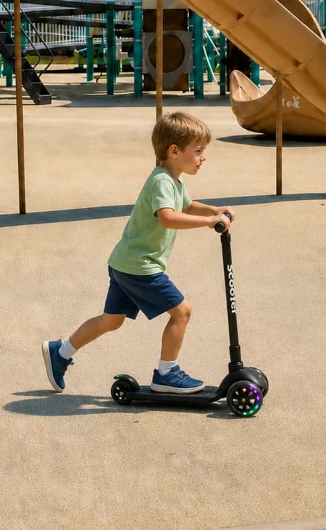 Kids 3-Wheel Scooter, Lean-to-Steer Toddler Scooter with Adjustable Height Handlebar, Rear Brake and Wide Deck, Lightweight Foldable Scooter for Boys & Girls