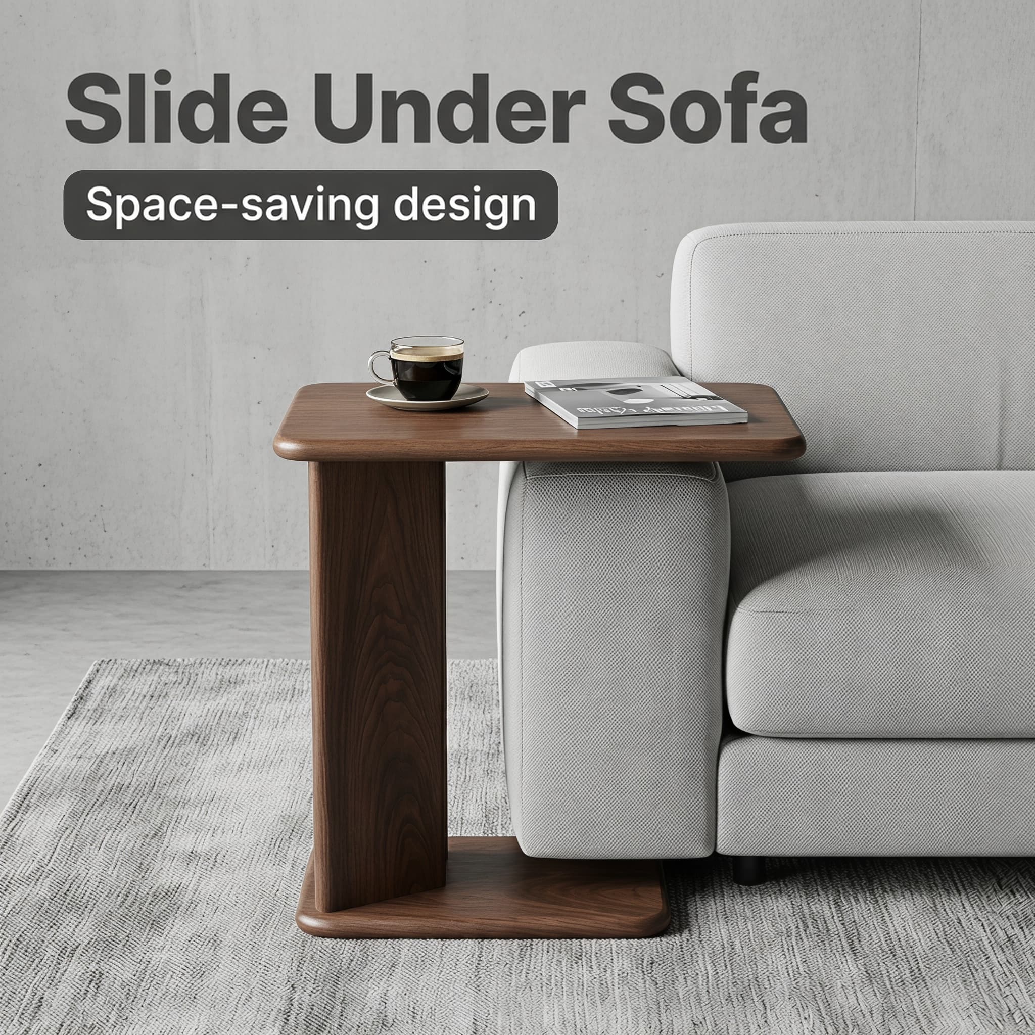 Solid Wood Side Table, Two-Tier Square Side Table with Storage Shelves, Modern-Style Bedroom Nightstand and Living Room Decorative Table, Side Table for Next to the Sofa