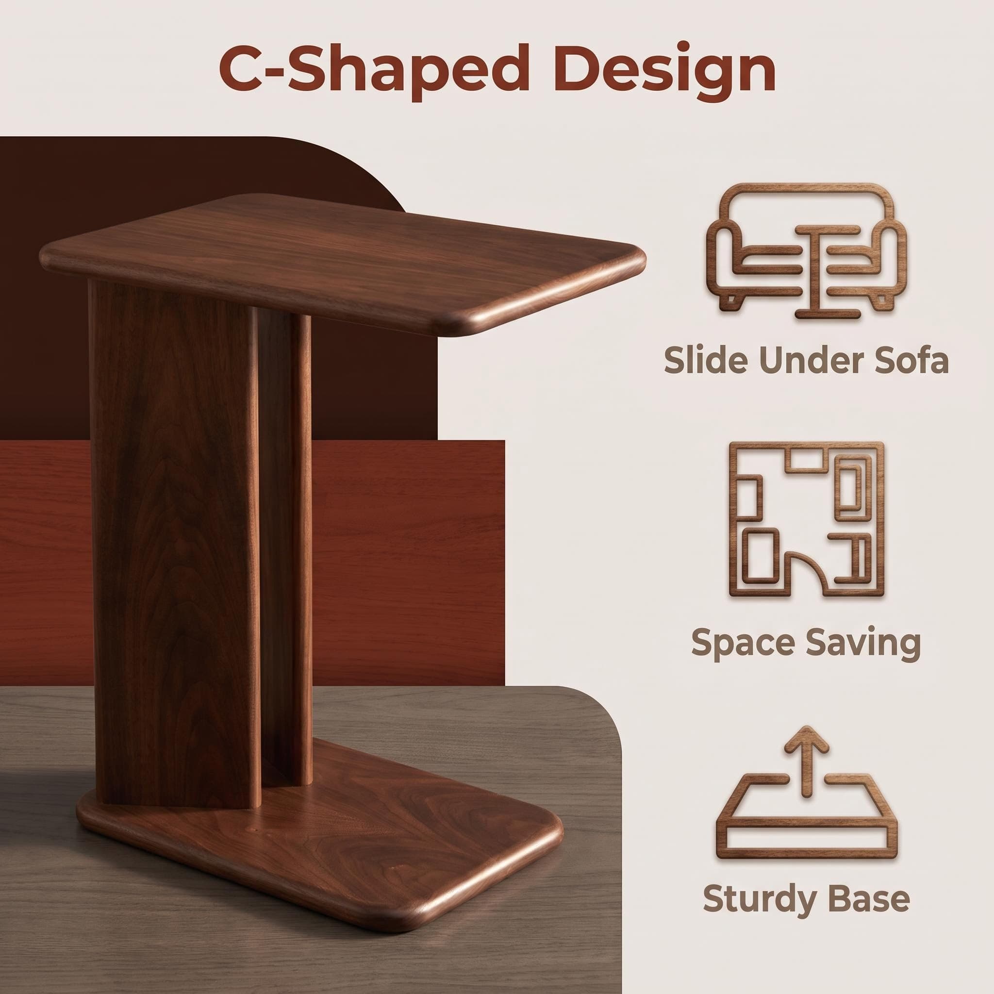 Solid Wood Side Table, Two-Tier Square Side Table with Storage Shelves, Modern-Style Bedroom Nightstand and Living Room Decorative Table, Side Table for Next to the Sofa