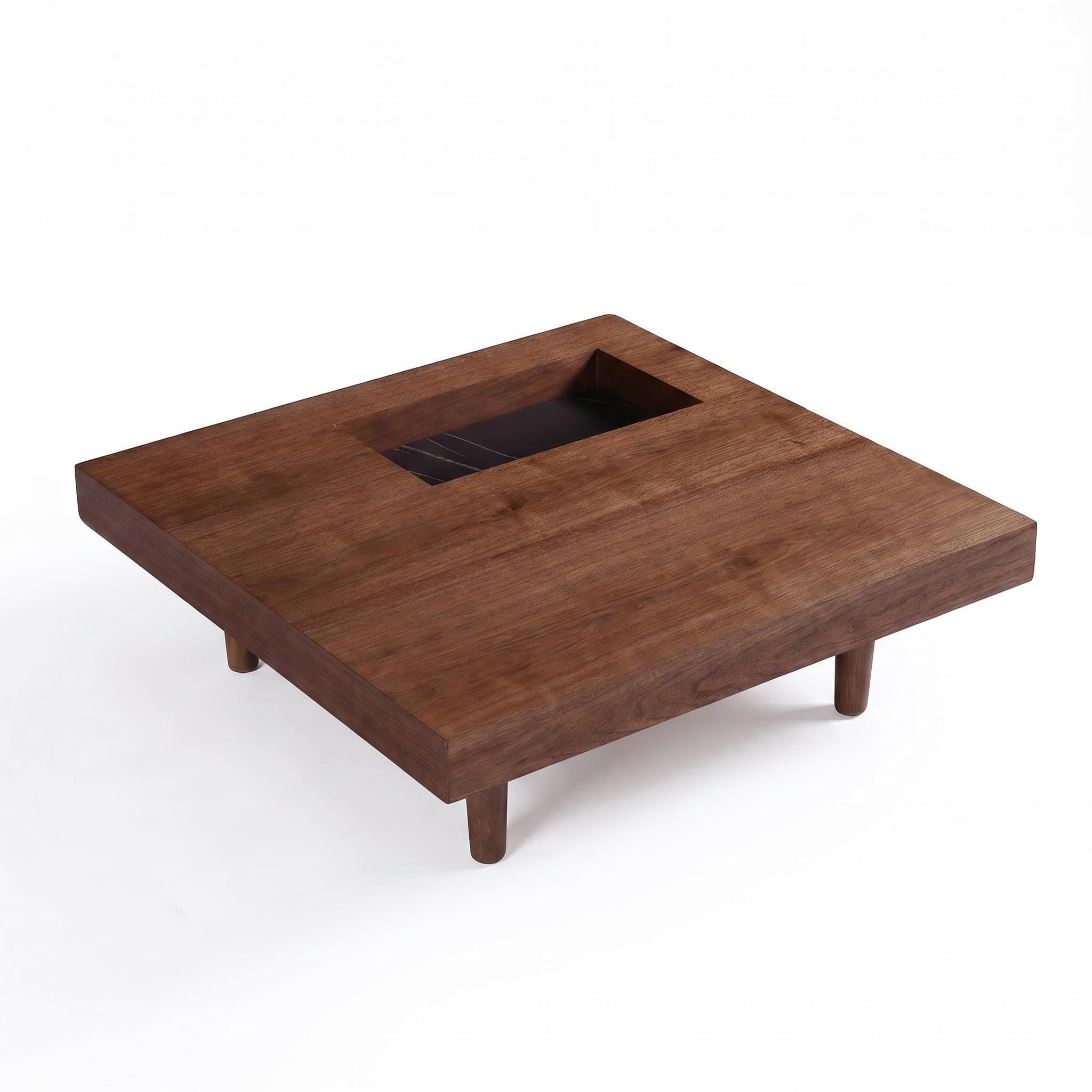 Square wooden coffee table, 34.5 inches, with storage; walnut coffee table suitable for the living room, bedroom or office
