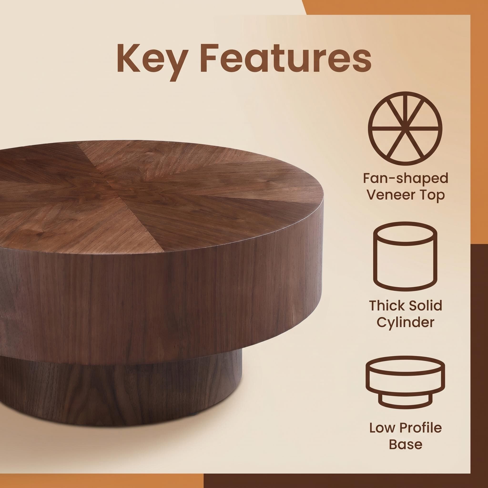 Round Wood 31.49 inch Coffee table for Living Room Table Walnut Suitable for Bedroom, Living Room, Office