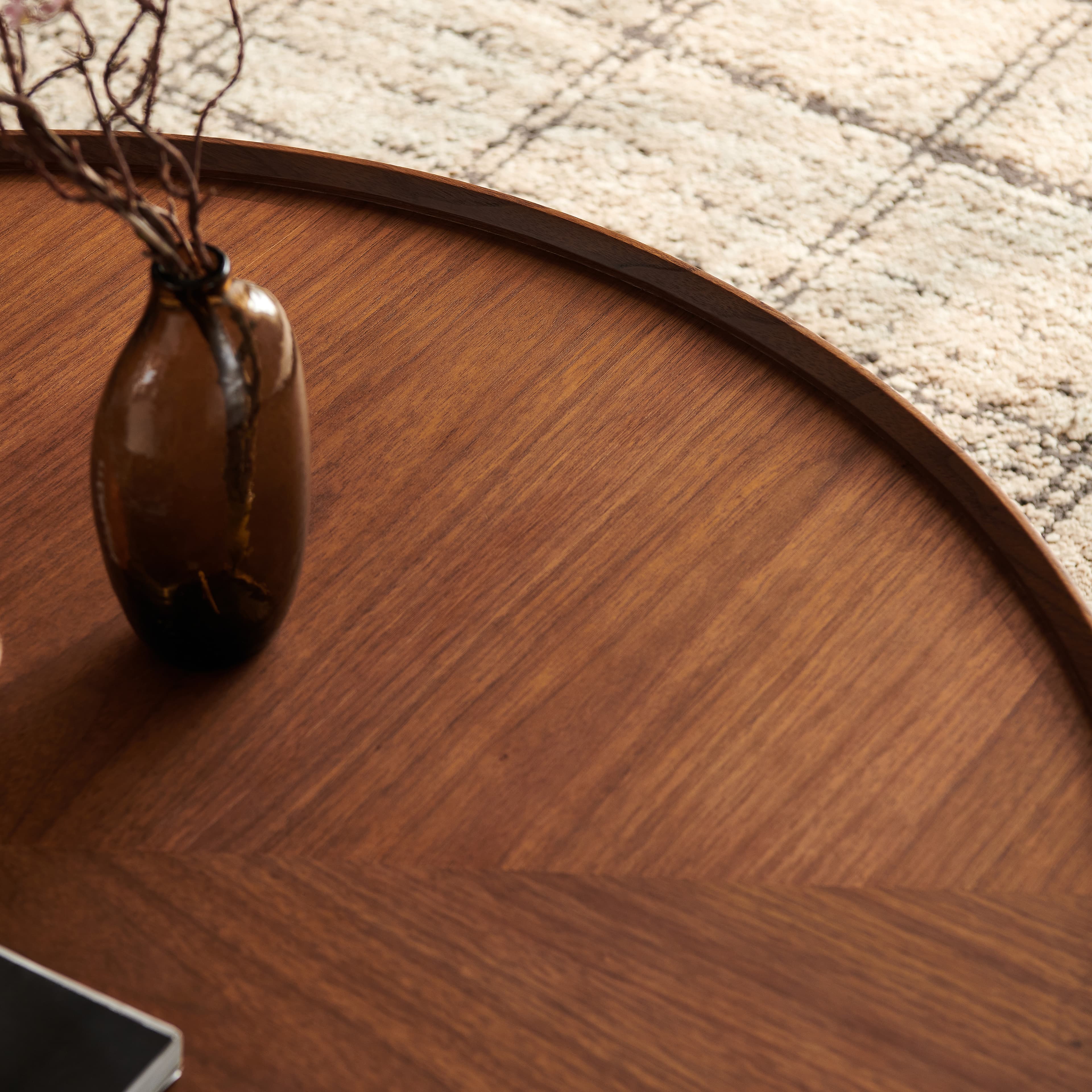 35.4-inch coffee tables, circular walnut design, suitable for living rooms, walnut material, suitable for bedrooms, living rooms, and offices