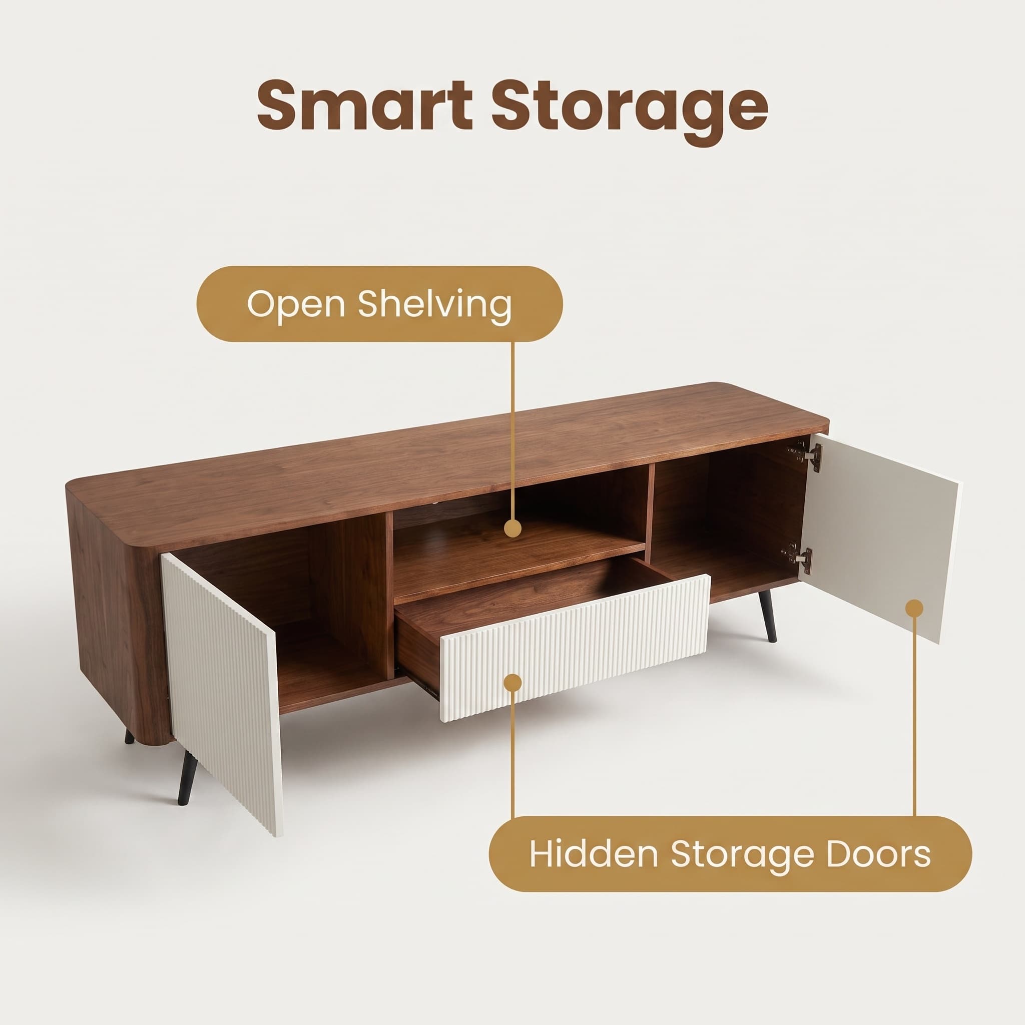 70.8-inch modern TV stand, suitable for televisions up to 85 inches, featuring enclosed storage and cable management, soft-close hinges and iron legs, ideal for the living room RR
