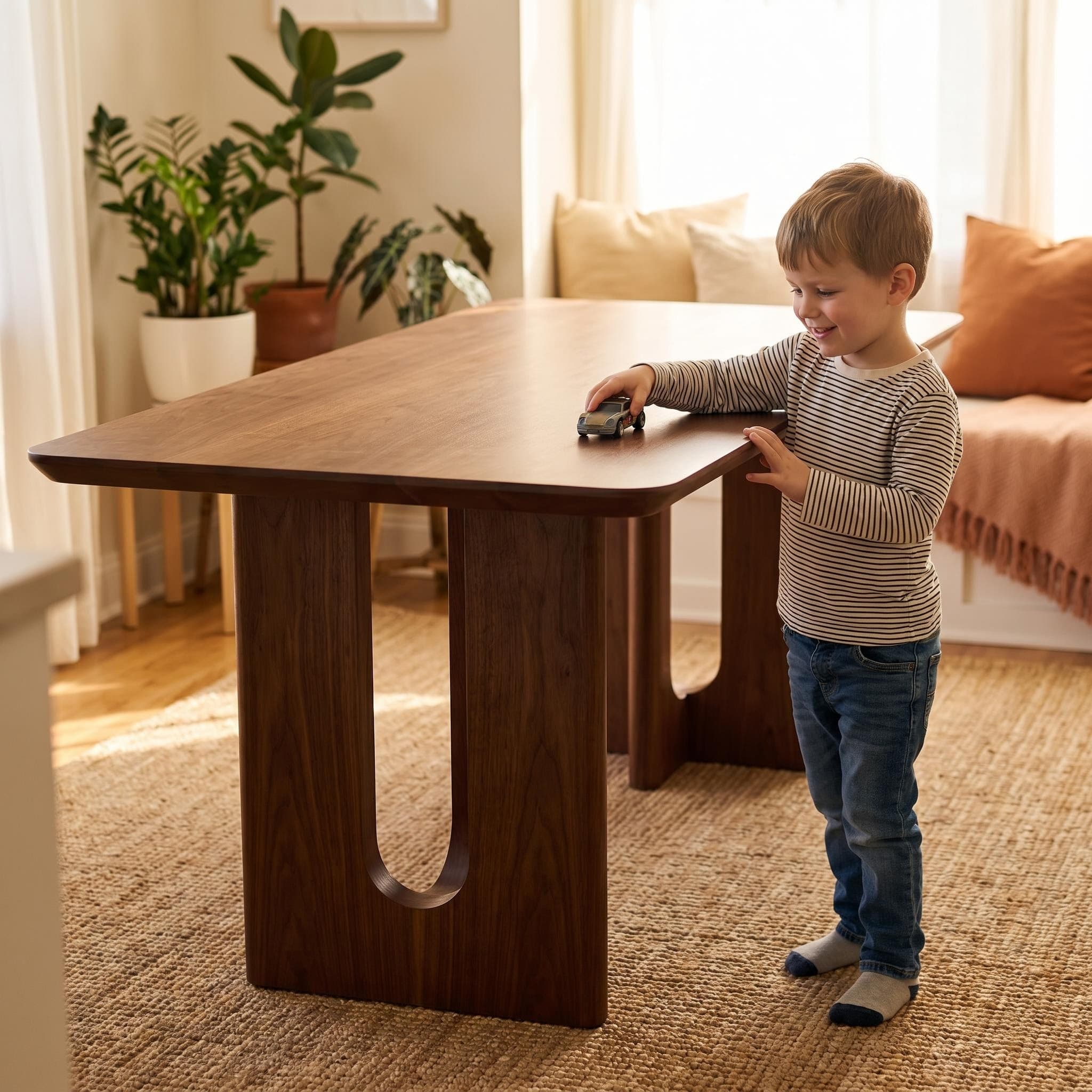 62.9-inch rectangular solid wood dining table; a minimalist, modern design suitable for kitchens, dining rooms and living rooms, in walnut finish