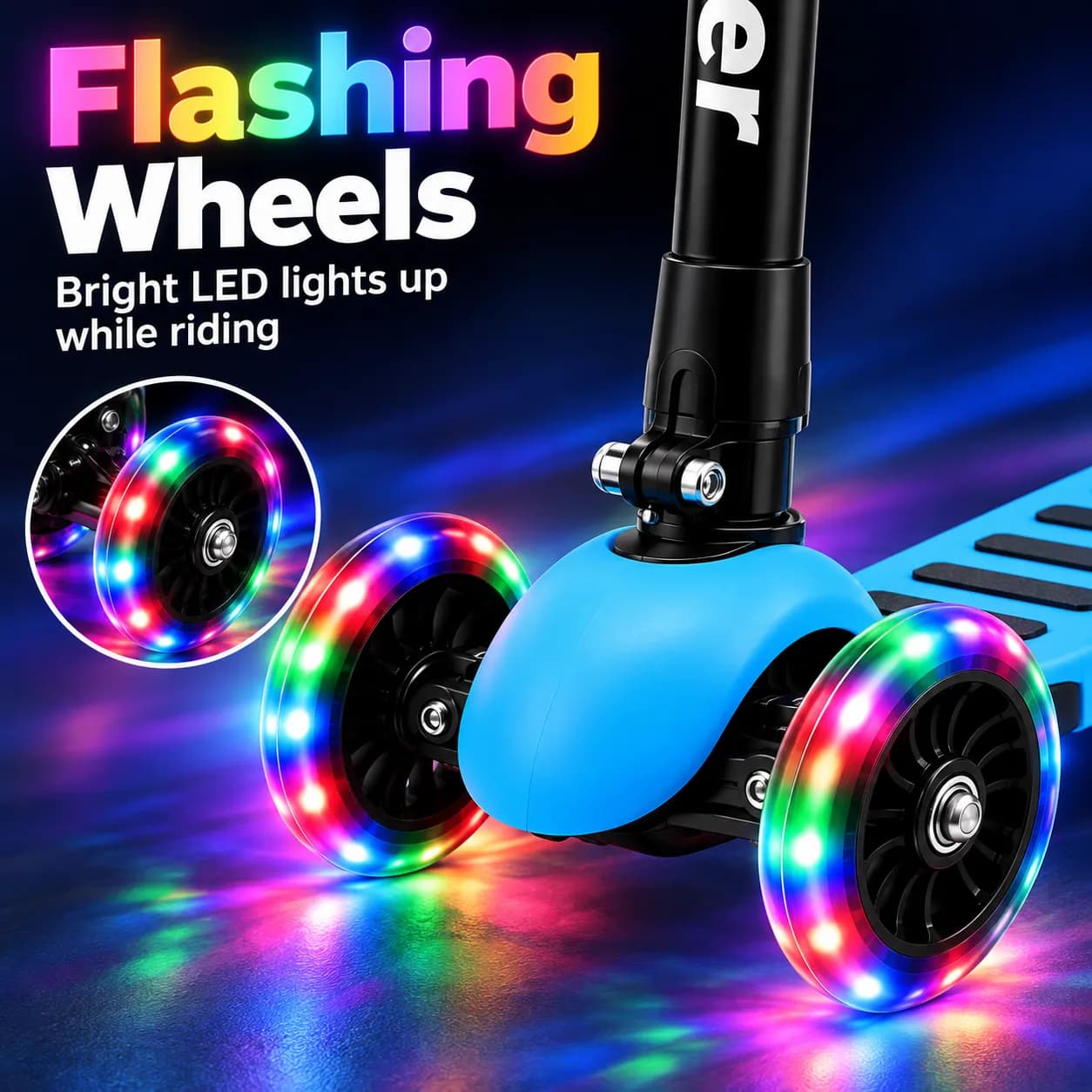 Kids 3-Wheel Scooter, Lean-to-Steer Toddler Scooter with Adjustable Height Handlebar, Rear Brake and Wide Deck, Lightweight Foldable Scooter for Boys & Girls