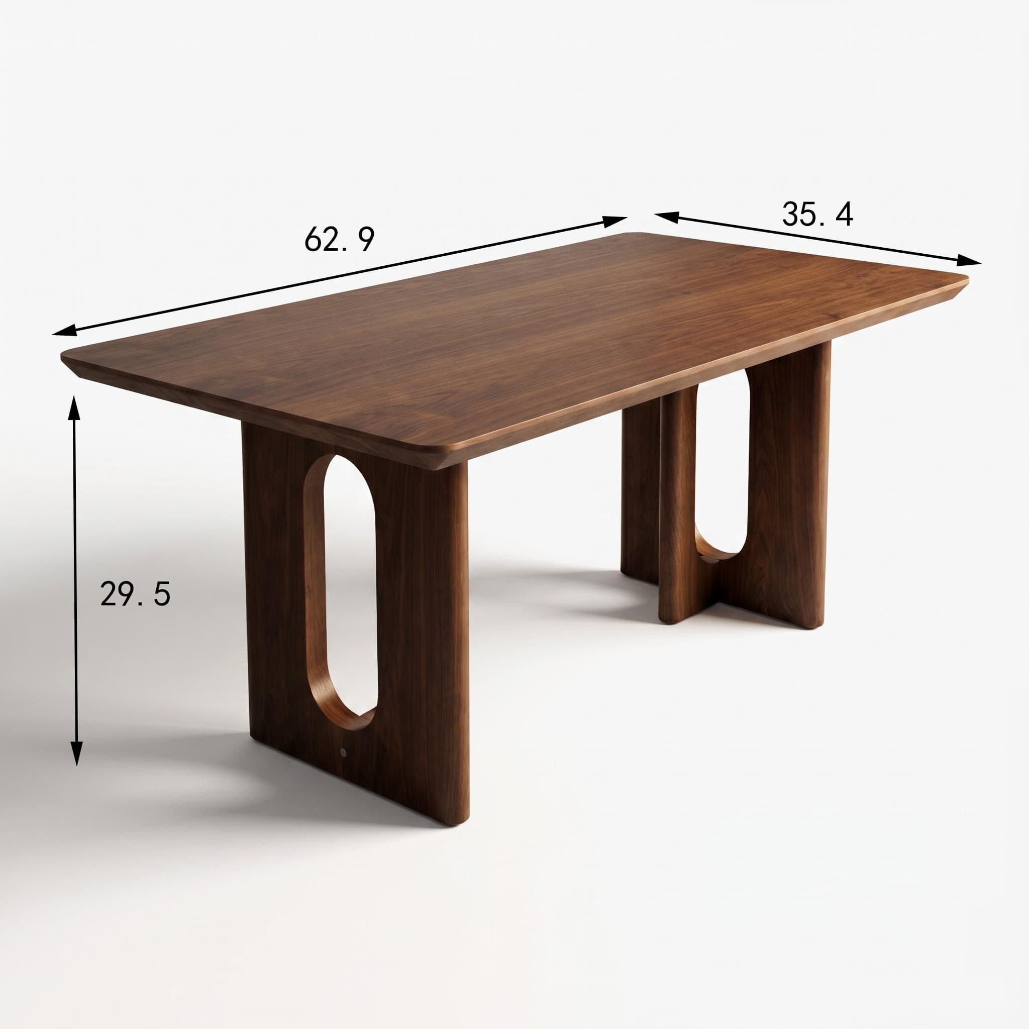 62.9-inch rectangular solid wood dining table; a minimalist, modern design suitable for kitchens, dining rooms and living rooms, in walnut finish