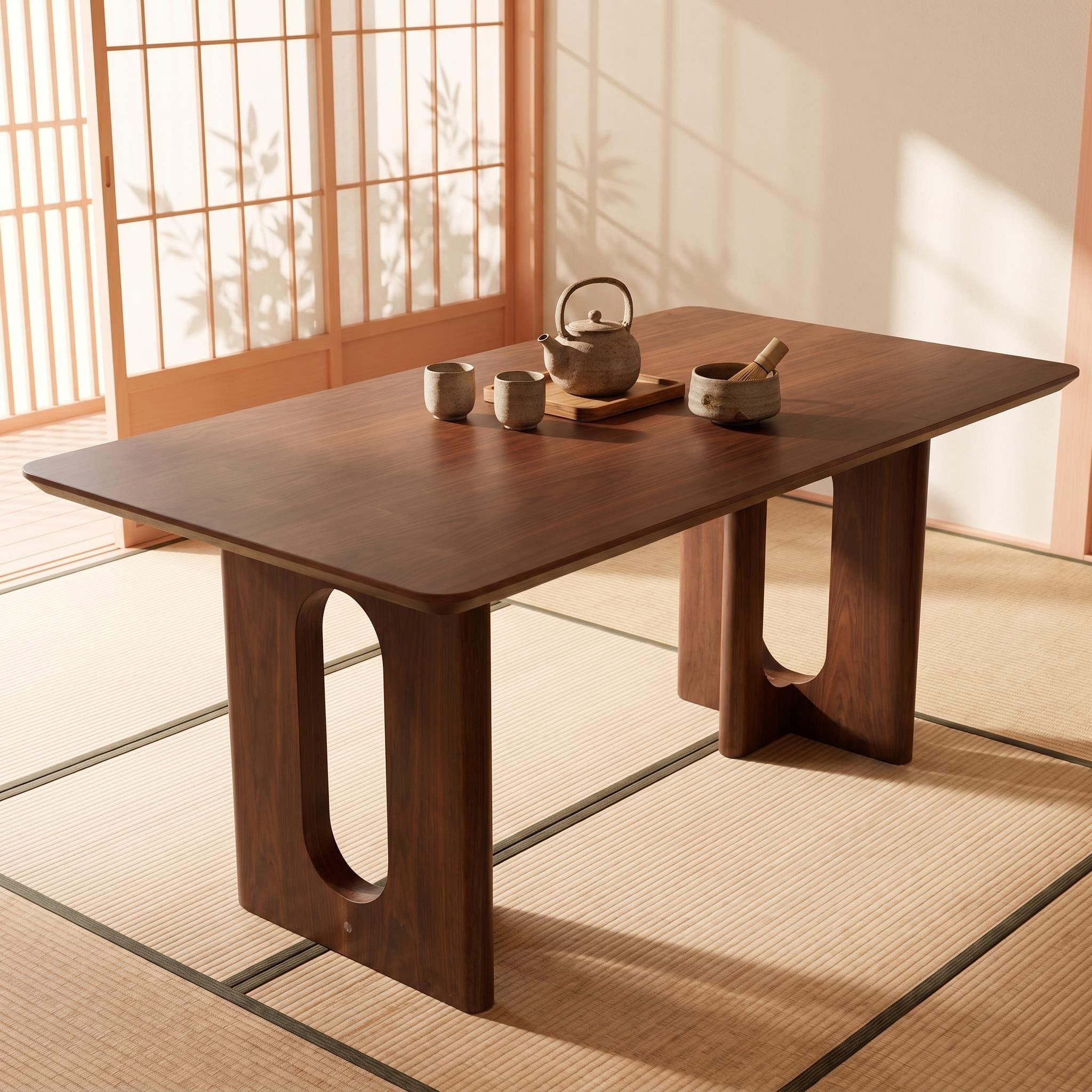 62.9-inch rectangular solid wood dining table; a minimalist, modern design suitable for kitchens, dining rooms and living rooms, in walnut finish