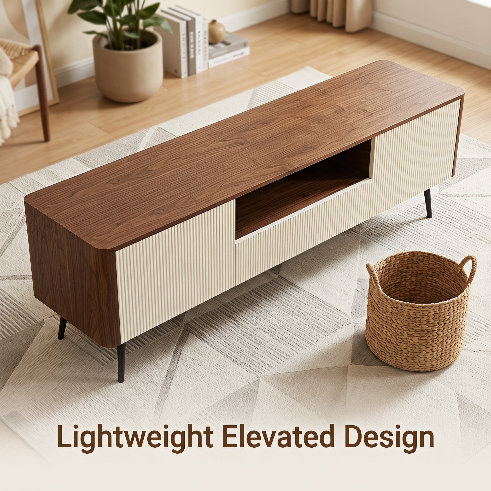 70.8-inch modern TV stand, suitable for televisions up to 85 inches, featuring enclosed storage and cable management, soft-close hinges and iron legs, ideal for the living room RR