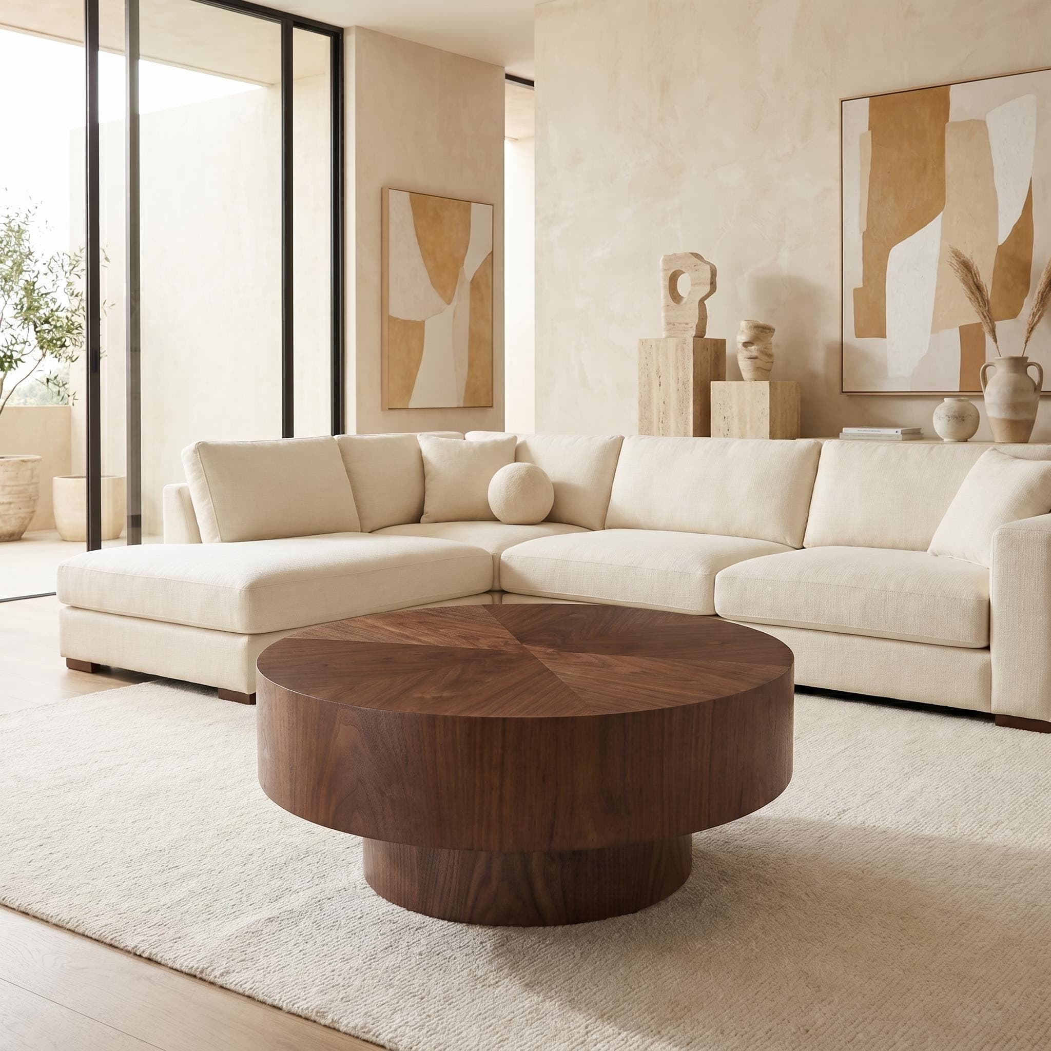 Round Wood 31.49 inch Coffee table for Living Room Table Walnut Suitable for Bedroom, Living Room, Office
