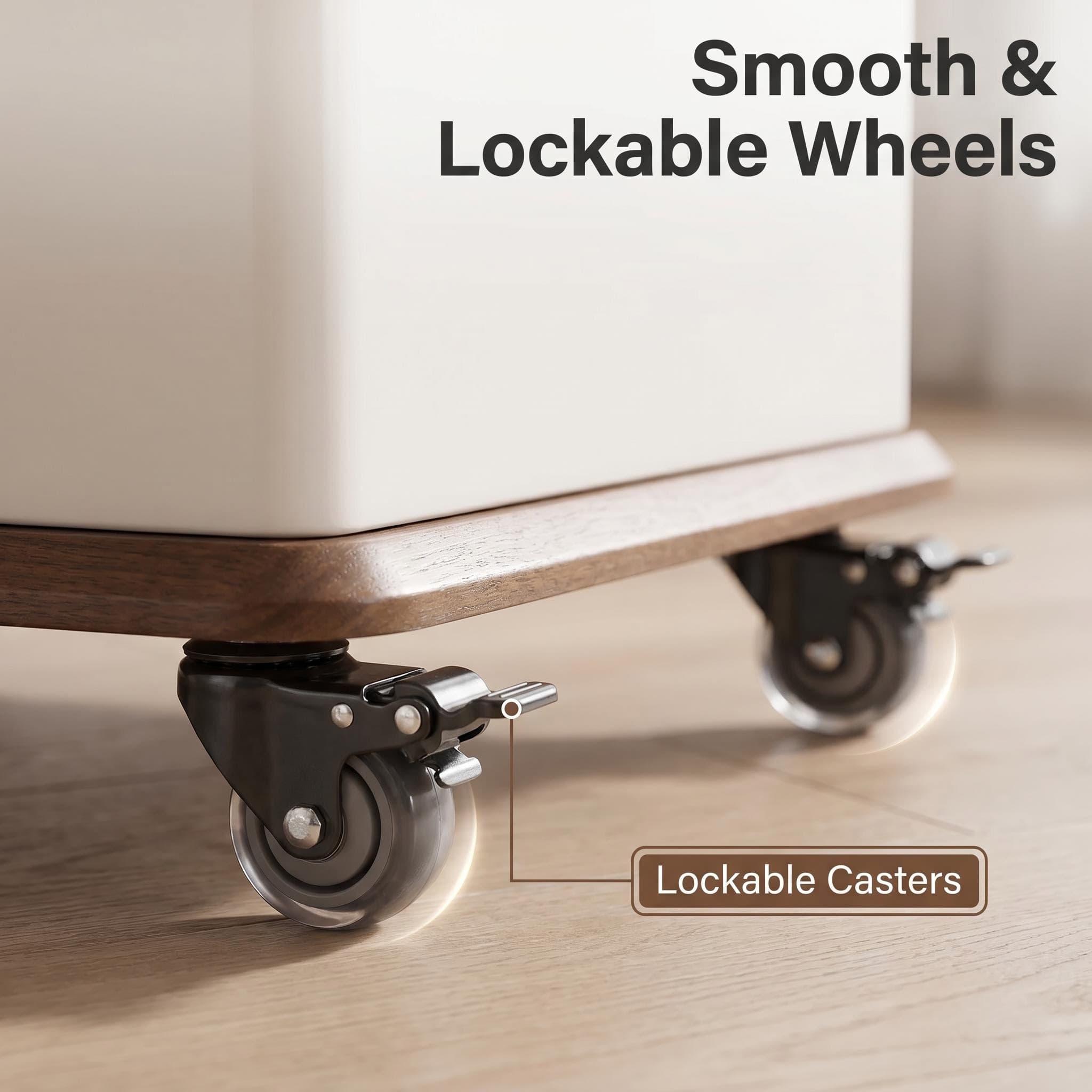 A small side table or coffee table with an adjustable height, suitable for the living room, balcony or bedroom. It is portable and features storage compartments, available in off-white and walnut.