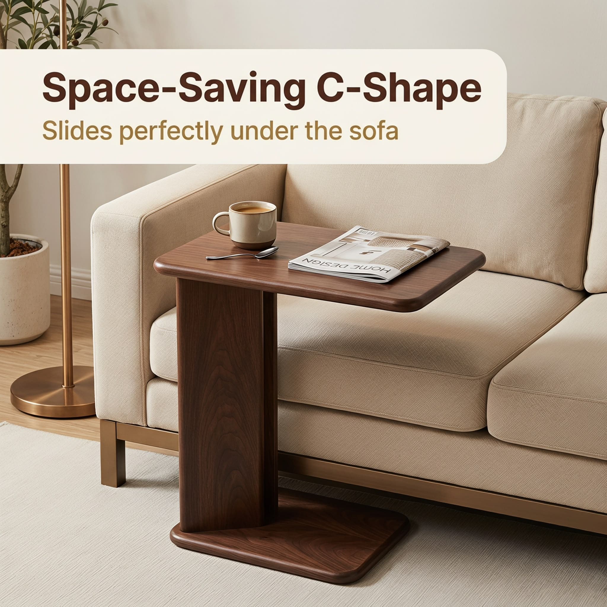 Solid Wood Side Table, Two-Tier Square Side Table with Storage Shelves, Modern-Style Bedroom Nightstand and Living Room Decorative Table, Side Table for Next to the Sofa