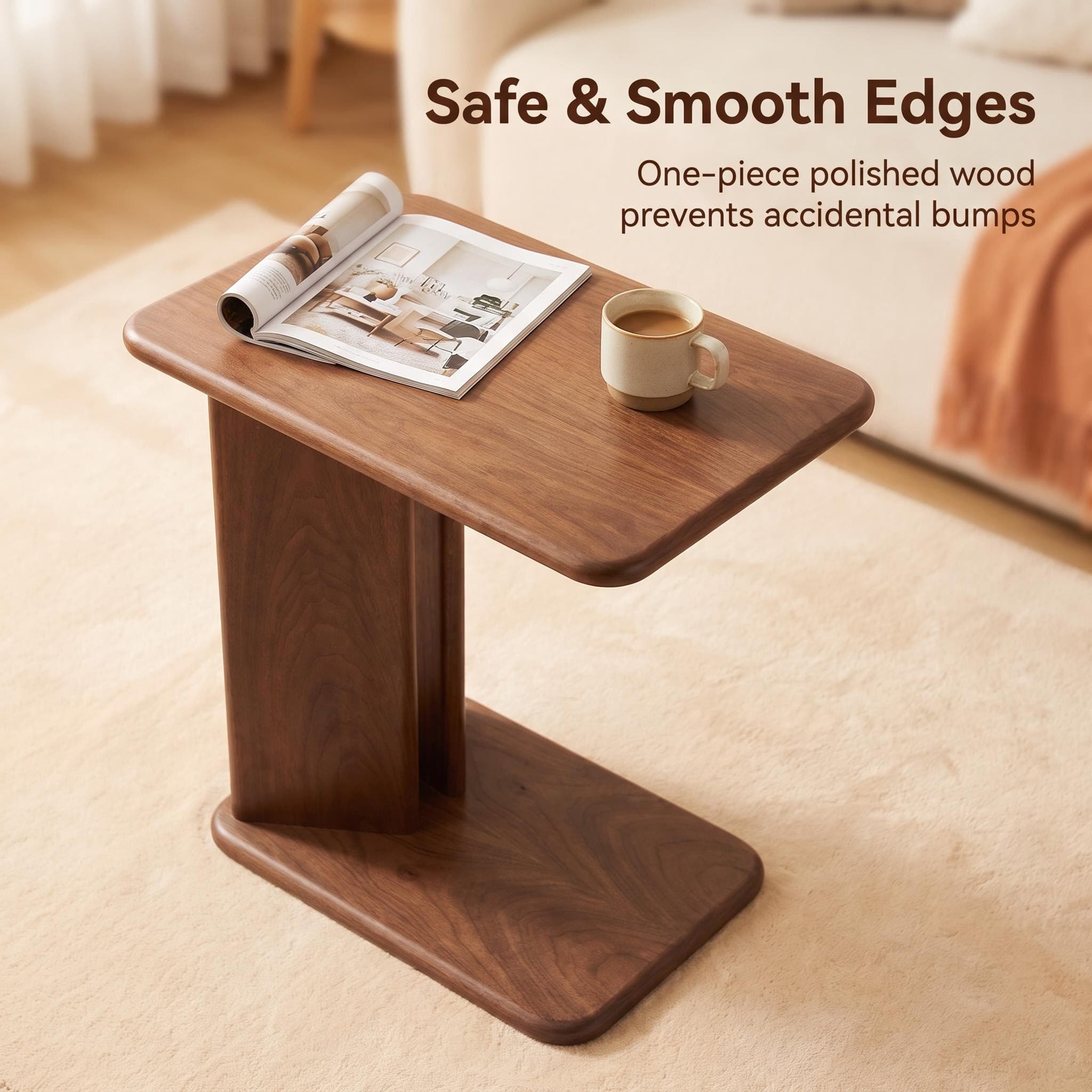 Solid Wood Side Table, Two-Tier Square Side Table with Storage Shelves, Modern-Style Bedroom Nightstand and Living Room Decorative Table, Side Table for Next to the Sofa