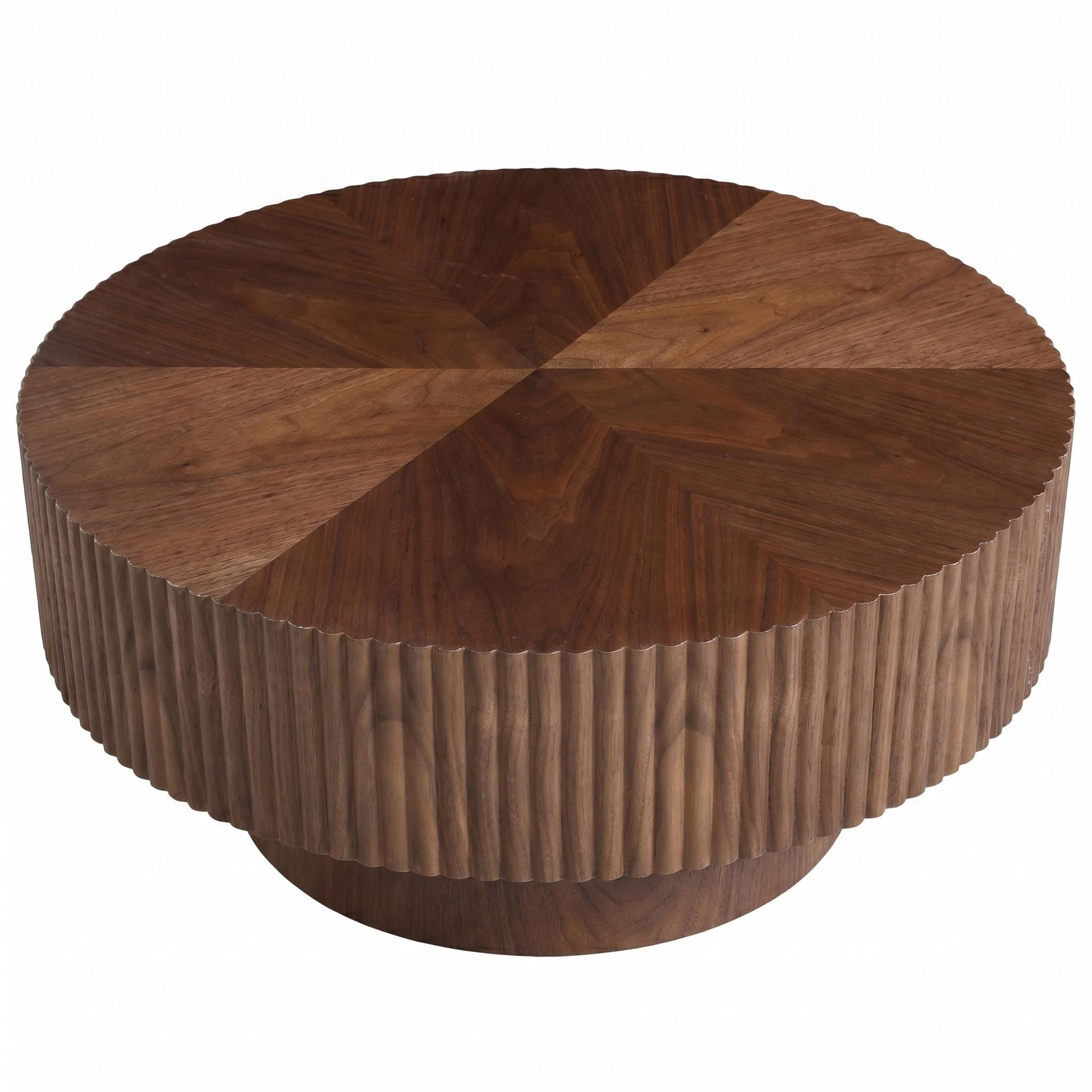 31.49'' Round Coffee Table Small Coffee Table for Apartment, Modern Living Room Coffee Table with Sturdy Pedestal,WALNUT