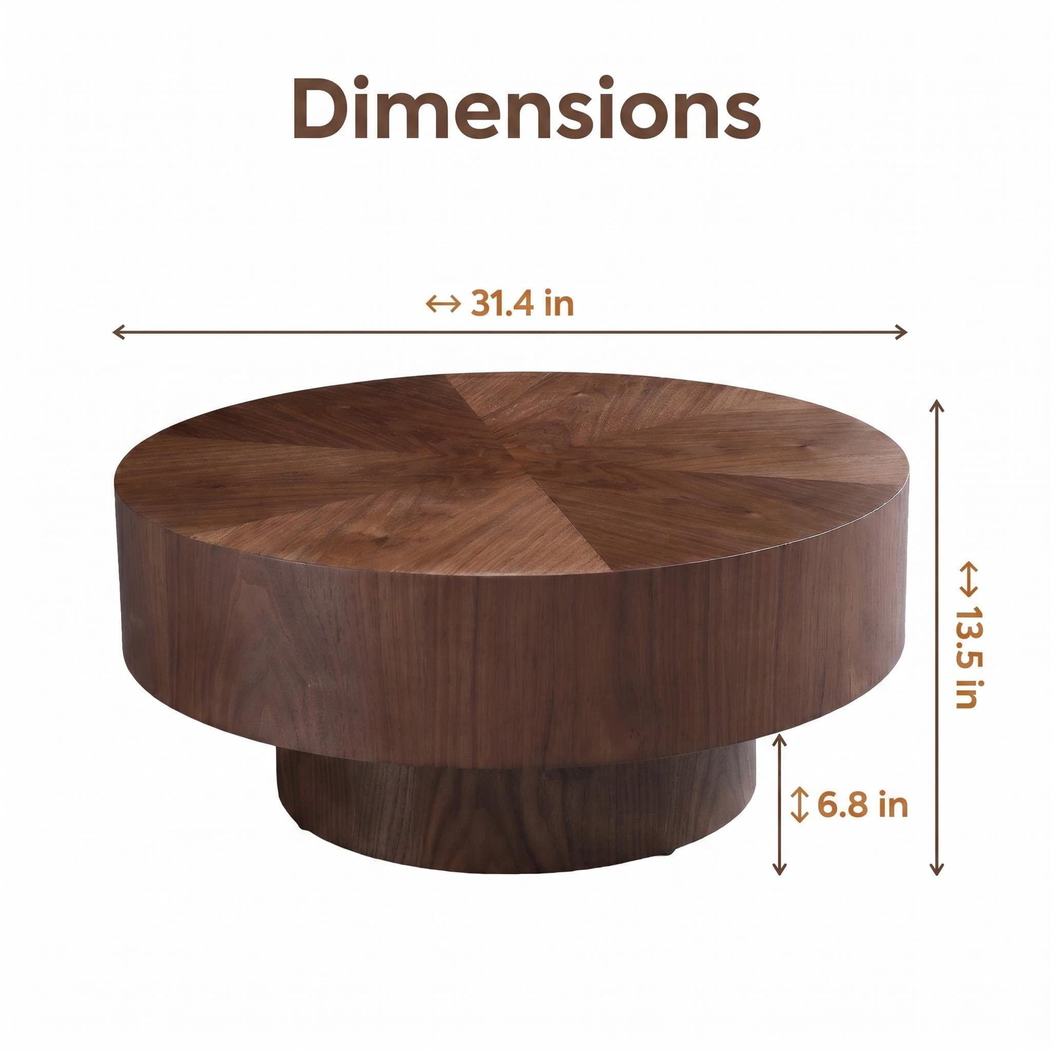 Round Wood 31.49 inch Coffee table for Living Room Table Walnut Suitable for Bedroom, Living Room, Office